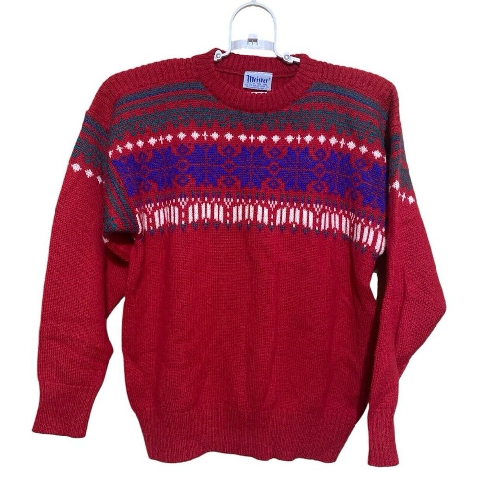 Meister Vintage Christmas Sweater Men Size Medium Wool Nordic Fair Isle